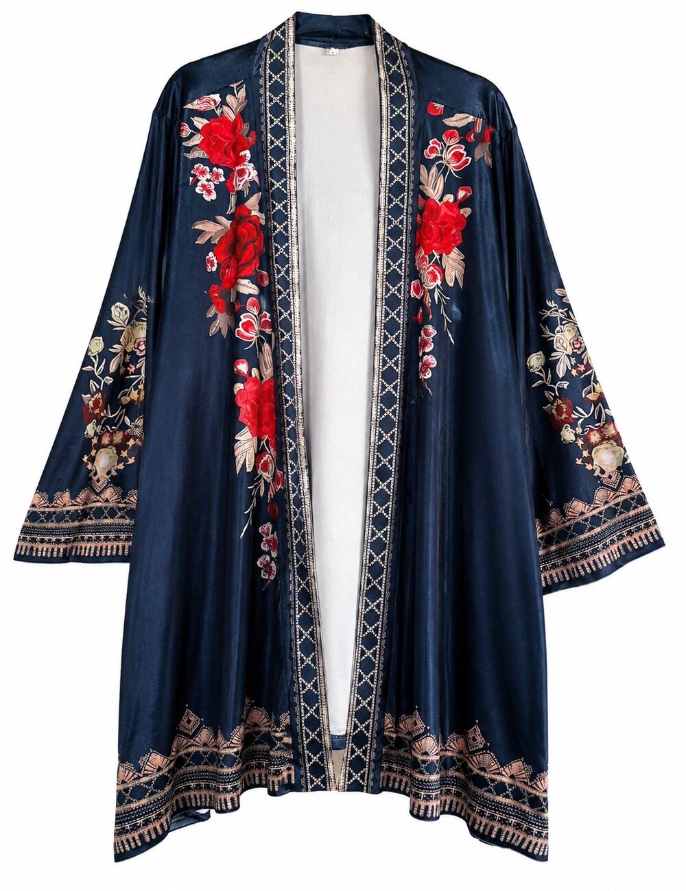 Ursime 4XL Navy Floral Open Front Kimono Cardigan Boho Duster